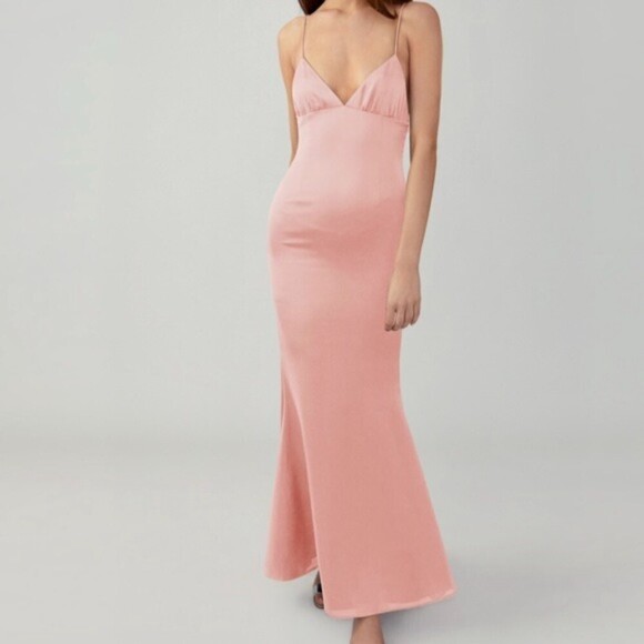 NWT Fame and Partners Trine Gown Prom Maxi Dress Matte Satin Dusty Rose Pink 2